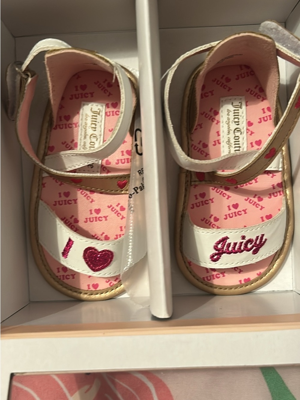 Juicy Couture White and Pink Heart Accent Kids Sandals